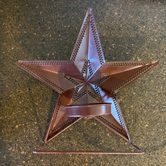 Metal Star Candle Holder Western Bronze Star with perforated holes illuminating - Picture 2 of 4